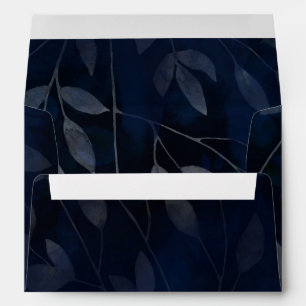 Dark Blue Botanical Leaves Modern Chic Wedding Envelope