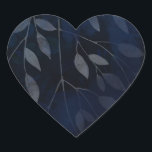 Dark Blue Botanical Leaves Modern Chic Wedding Heart Sticker<br><div class="desc">Customize with any text you want.</div>