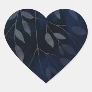 Dark Blue Botanical Leaves Modern Chic Wedding Heart Sticker