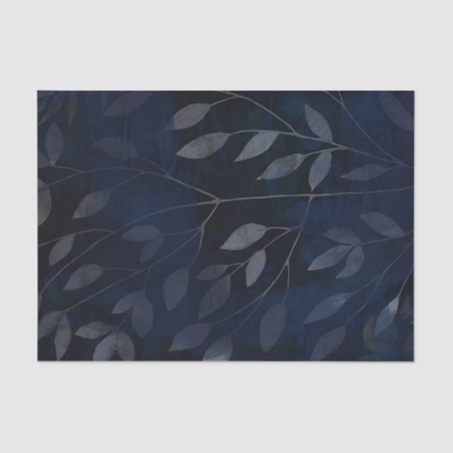 Dark Blue Botanical Leaves Modern Chic Wedding Tissue Paper (Front)