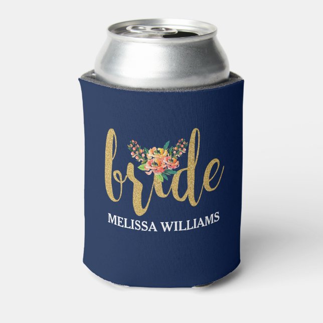 Dark Blue & Bride In Gold Glitter Can Cooler (Can Back)