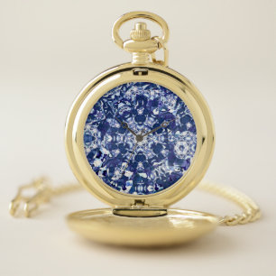 Dark blue broken kaleidoscope  pocket watch