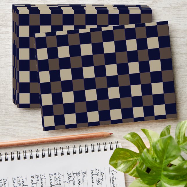 Dark Blue Brown Checks Checkerboard Pattern Envelope (Stacked)