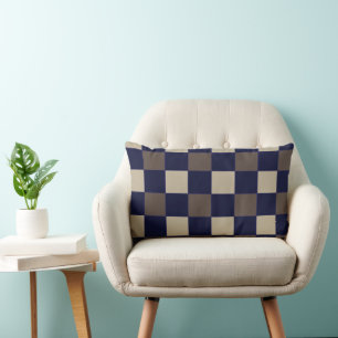 Dark Blue Brown Checks Checkerboard Pattern  Lumbar Pillow