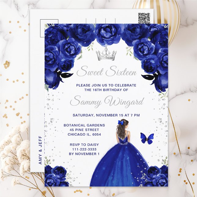 Dark Blue Brunette Hair Princess Sweet Sixteen Postcard (Creator Uploaded)