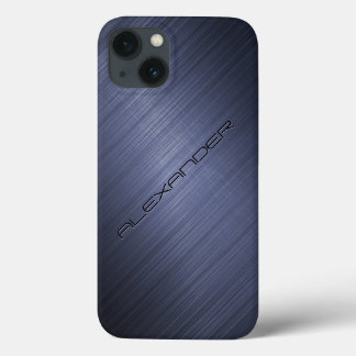 Dark Blue Brushed Aluminum Metal Look-Monogram 2 iPhone 13 Case