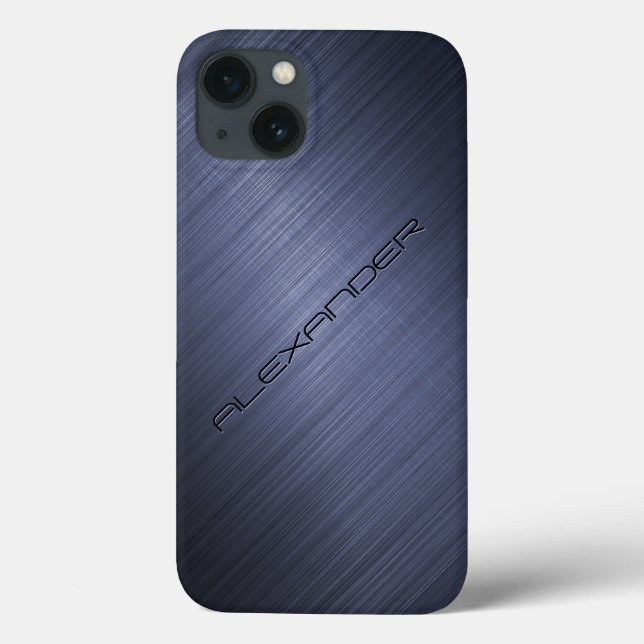 Dark Blue Brushed Aluminum Metal Look-Monogram 2 Case-Mate iPhone Case (Back)