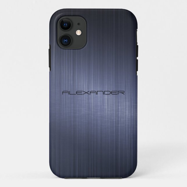 Dark Blue Brushed Aluminum Metal Look-Monogram Case-Mate iPhone Case (Back)