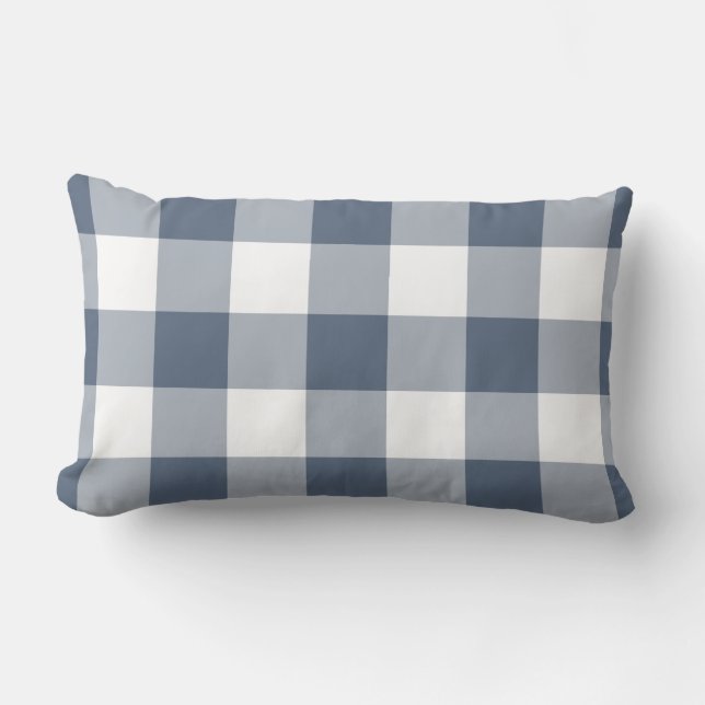 Dark Blue Buffalo Check Farmhouse Lumbar Pillow (Front)
