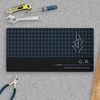Dark Blue Buffalo Check Monogrammed For Him Desk Mat