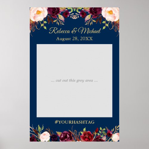 Dark Blue Burgundy Red Wedding Photo Prop Poster