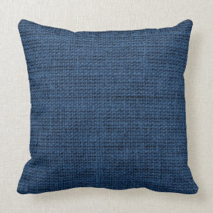 Dark Blue Burlap Linen Rustic Jute Throw Pillow
