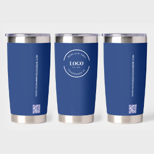Dark Blue Business logo Custom QR code website  Insulated Tumbler