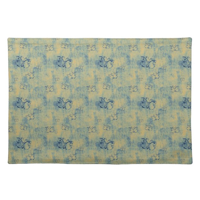 Dark Blue Butterflies on Grunge Placemat (Front)