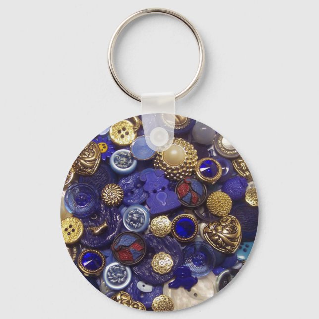 Dark Blue Button Collage Keychain (Front)