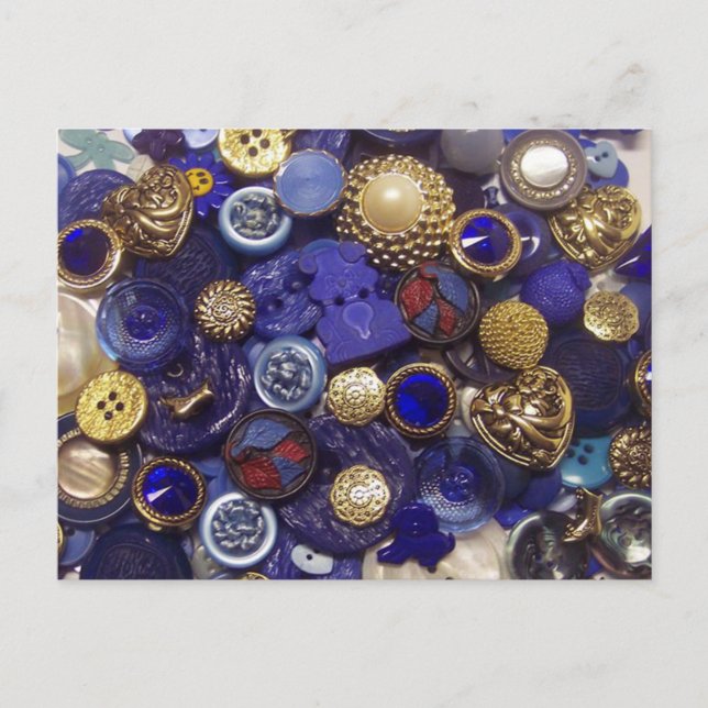 Dark Blue Button Collage Postcard (Front)