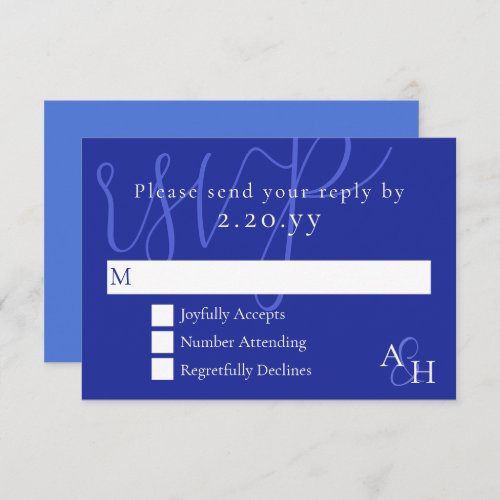 Dark Blue Calligraphy Wedding RSVP Card