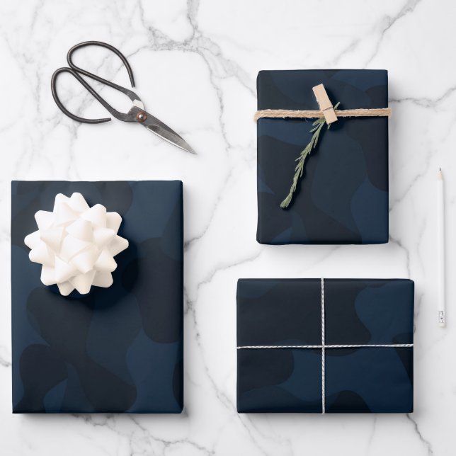 Dark Blue Camo Abstract Wrapping Paper Sheets (Front)