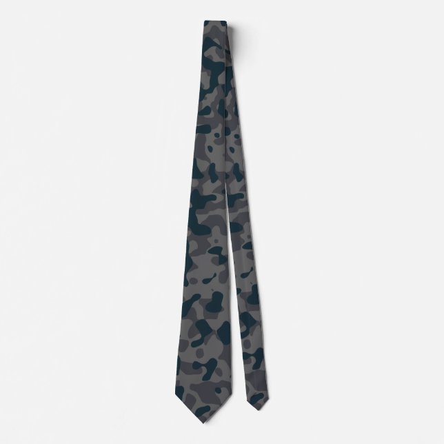 Dark Blue Camouflage in Charcoal Gray Neck Tie (Front)