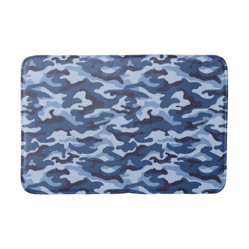 Dark Blue Camouflage Pattern Bath Mat
