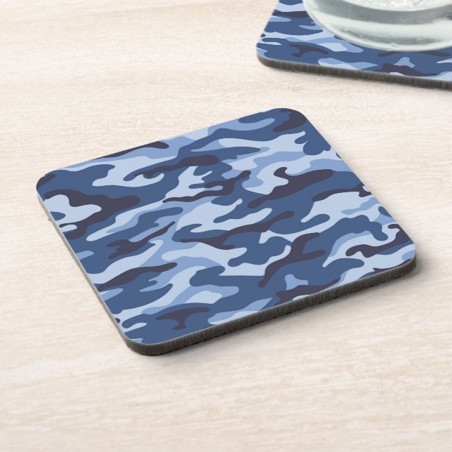 Dark Blue Camouflage Pattern Beverage Coaster (Left Side)