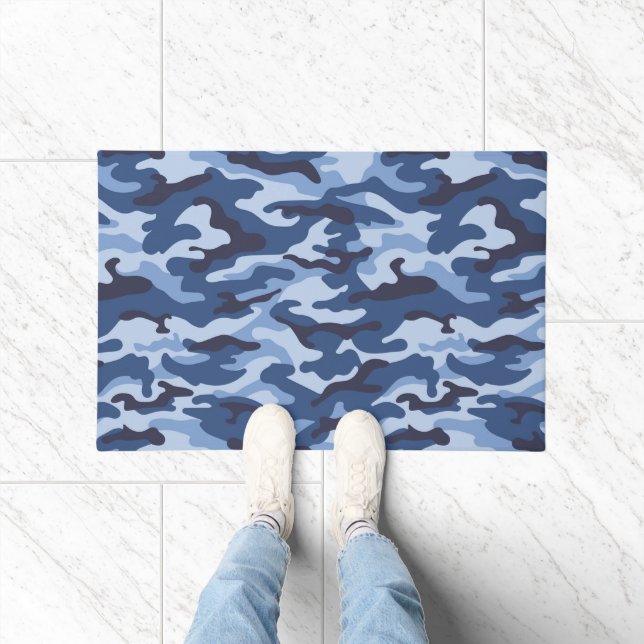Dark Blue Camouflage Pattern Doormat (Indoor)