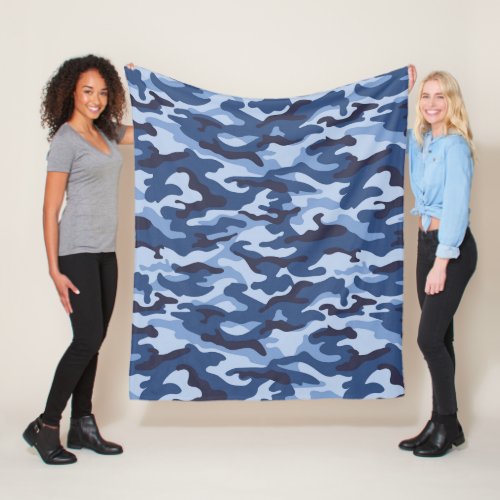 Dark Blue Camouflage Pattern Fleece Blanket