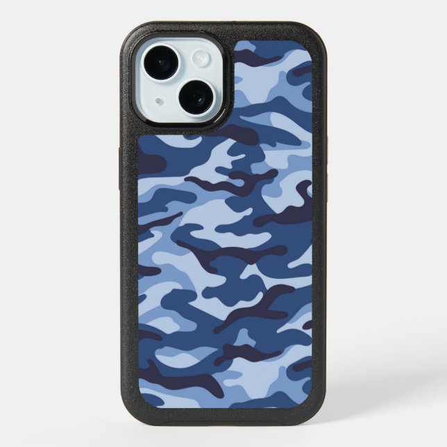 Dark Blue Camouflage Pattern iPhone 15 Case (Back)