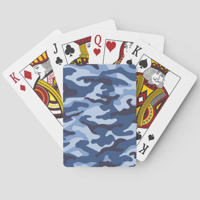 Dark Blue Camouflage Pattern Poker Cards (Back)
