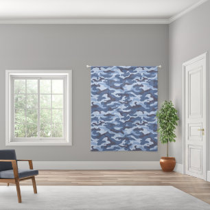 Dark Blue Camouflage Pattern Sheer Curtains