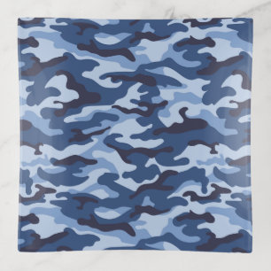 Dark Blue Camouflage Pattern Trinket Tray