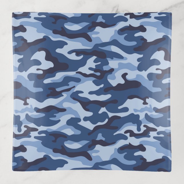 Dark Blue Camouflage Pattern Trinket Tray (Front)