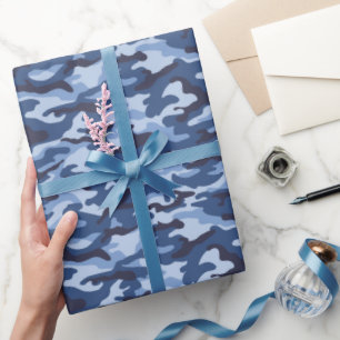 Dark Blue Camouflage Pattern Wrapping Paper