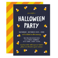 Dark Blue Candy Corn Halloween Party Invitation