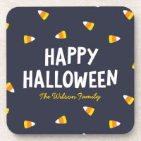 Dark Blue Candy Corn Happy Halloween Drink Coaster