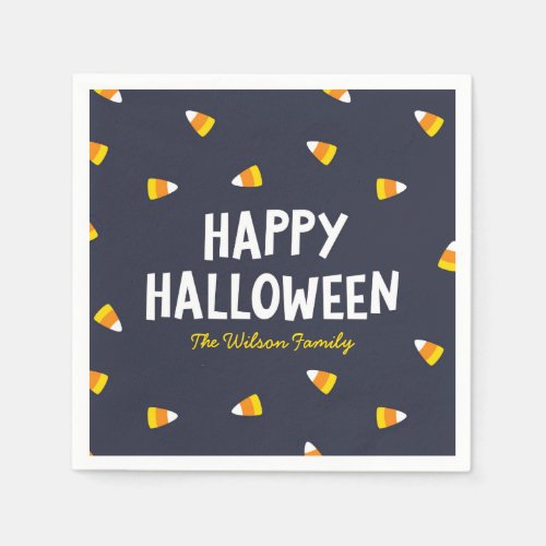 Dark Blue Candy Corn Happy Halloween Paper Napkins