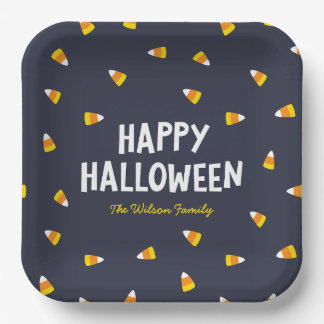 Dark Blue Candy Corn Happy Halloween Paper Plates