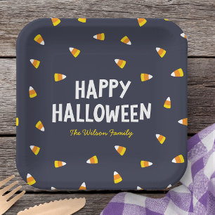 Dark Blue Candy Corn Happy Halloween Paper Plates