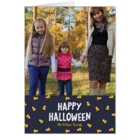 Dark Blue Candy Corn Happy Halloween Photo Card