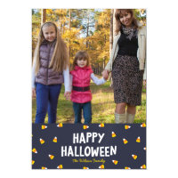 Dark Blue Candy Corn Happy Halloween Photo Magnetic Card