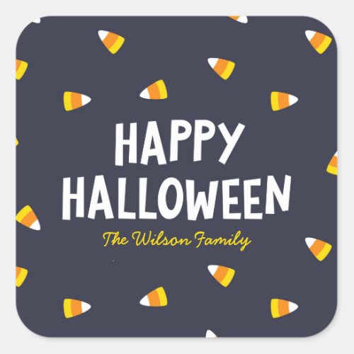 Dark Blue Candy Corn Happy Halloween Square Sticker