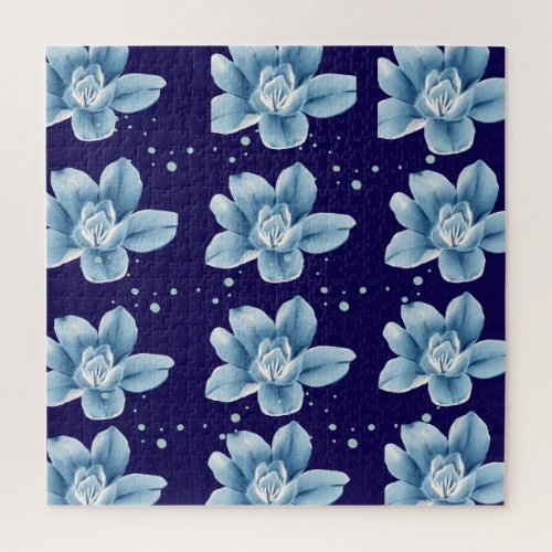Dark blue celestial floral pattern  jigsaw puzzle