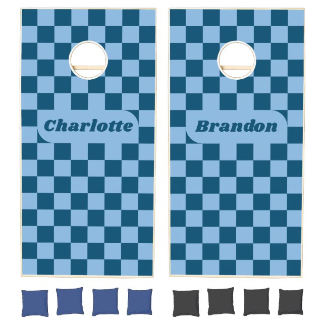Dark Blue Checker with Names Cornhole Set (Set)