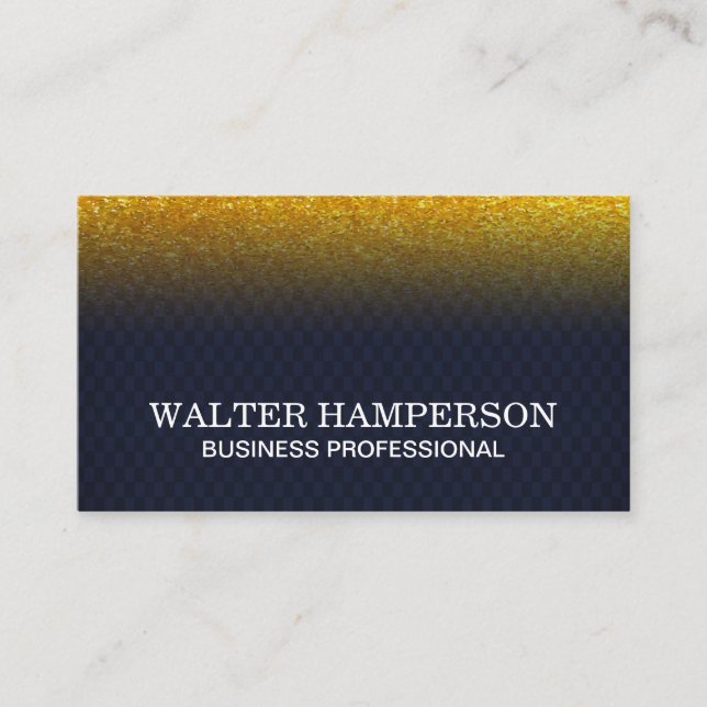 Dark Blue Checkered Gold Flake Glitter Business Card (Front)