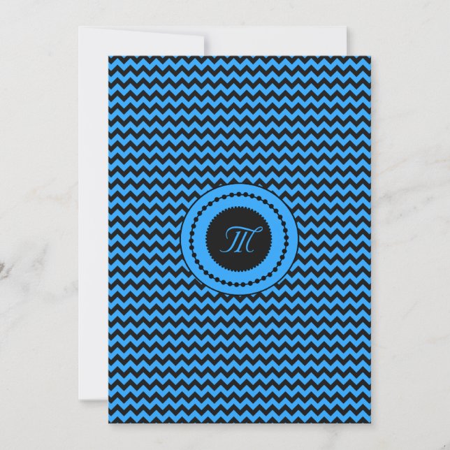 Dark Blue Chevron Monogrammed Wedding Invitation (Front)