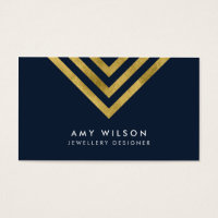 Dark Blue Chic Faux Gold Geometric Design Business Card