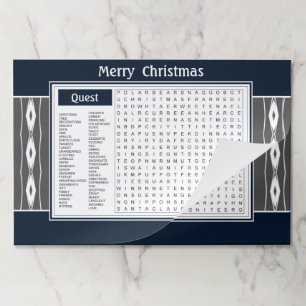 Dark Blue Christmas Game Styled Paper Placemats