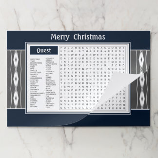 Dark Blue Christmas Game Styled Paper Placemats