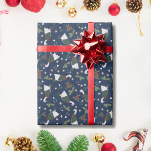 Dark Blue Christmas Goose with Figgy Pudding Wrapping Paper