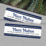 Dark blue Christmas holiday return address Label<br><div class="desc">Modern,  elegant return address labels featuring dark blue and golden gradient (printed color image) borders,  and customizable template fields for your name and address.</div>